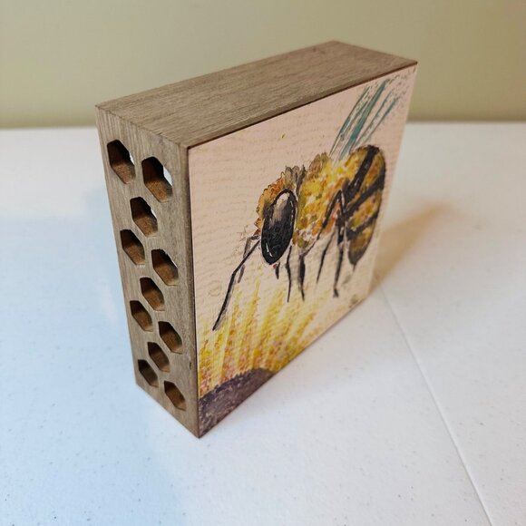 Bee-Themed Block Art With Honeycomb Design Bee Table Decoration Bee Tiered Tray - Picture 7 of 7